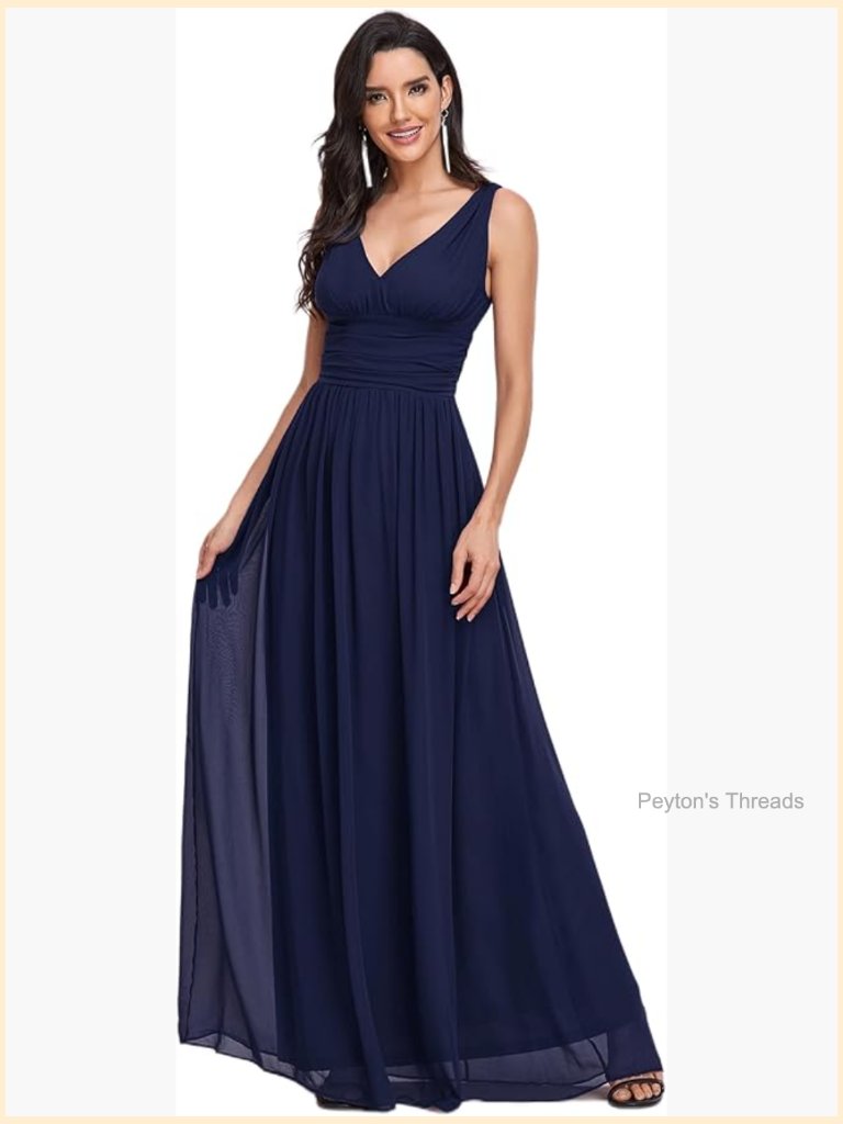 V-Neck Sleeveless A-Line Chiffon Floor-Length Formal Dress With Lining